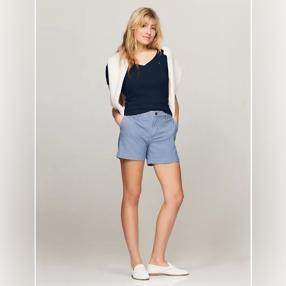 TOMMY HILFIGER Womens Navy Short Sleeve V Neck T-Shirt Size: S - Picture 2 of 12